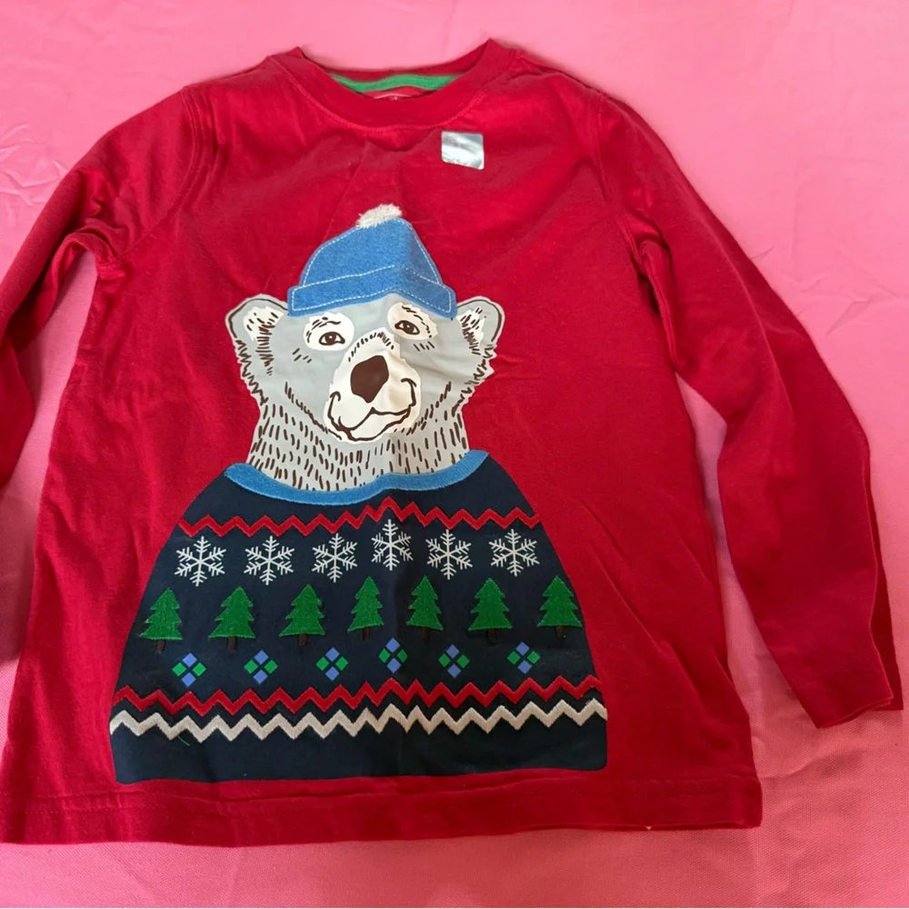 GAP Polar Bear Red Holiday Christmas Winter Cotton Long Sleeve Tee Boys NEW NWT